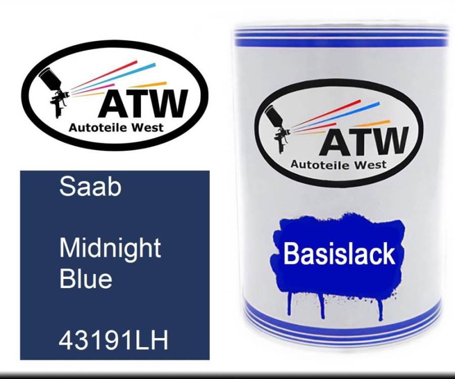 Saab, Midnight Blue, 43191LH: 500ml Lackdose, von ATW Autoteile West.